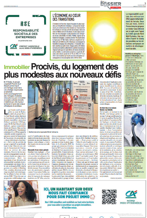Procivis Sud Massif Central : article de presse sur la démarche RSE reconnue